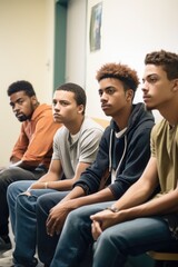 cropped shot of a group of young men sitting in the waiting room at the probation office