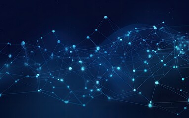 Concept of Network. Abstract futuristic technology with polygonal shapes on dark blue background. Connection technologies backdrop. Created with Generative AI technology.