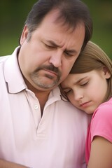 shot of a young girl being comforted by her father
