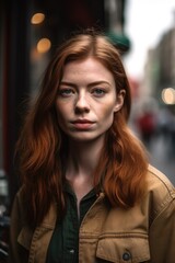Fototapeta premium portrait of a young woman standing outside in the city