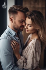 shot of a young man looking affectionately at his wife while they embrace