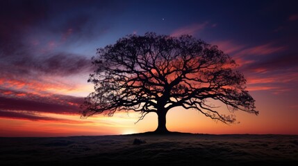 Naklejka na ściany i meble Silhouette of countryside tree in photo