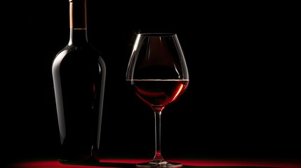 Silhouette of wine glass and bottle black background