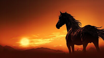 Obraz na płótnie Canvas Silhouetted horse against a sunrise backdrop