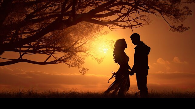 Gorgeous silhouettes at sunset are breathtakingly touching