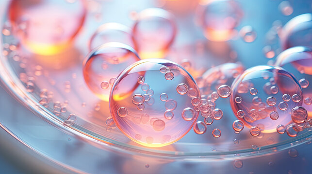 Abstract laboratory petri dishes with serum. Minimalistic style.
