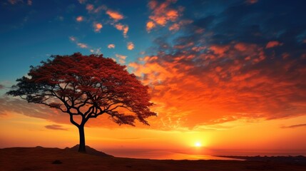 Sunset or sunrise photo capturing the beauty of a tree against a colorful sky during Christmas festivals