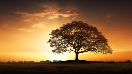 Fototapeta na wymiar Silhouette of countryside tree in photo