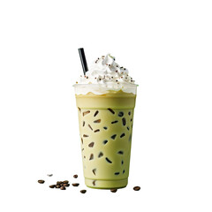 Iced matcha latte with espresso topping
