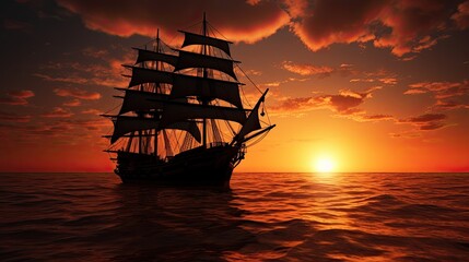 Fototapeta premium a ship silhouette during sunset