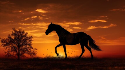 Horse silhouette during sunset