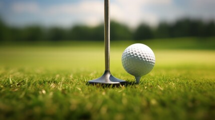 Fototapeta na wymiar golf tee, green lawn, blurred background, high quality , 16:9, copy space