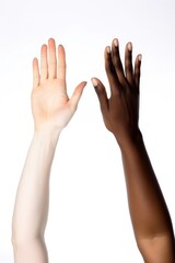studio shot of two unrecognizable people doing a high five isolated on white