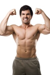 Fototapeta premium shot of a man flexing his muscles against a white background