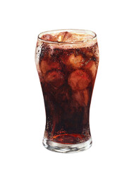 Watercolor illustration of cola glass with ice, isolated on white background. - obrazy, fototapety, plakaty