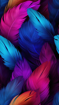 Seamless Colorful feathers pattern. Realistic illustration of feather texture. created with generative AI technology.