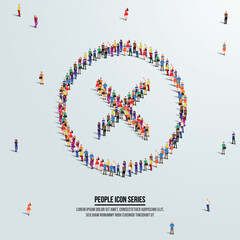 Cross mark icon or concept. large group of people form to create shape Cross mark. Vector illustration.