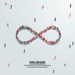 Infinity icon or concept. large group of people form to create shape Infinity. Vector illustration.