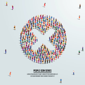 Cross mark icon or concept. large group of people form to create shape Cross mark. Vector illustration.