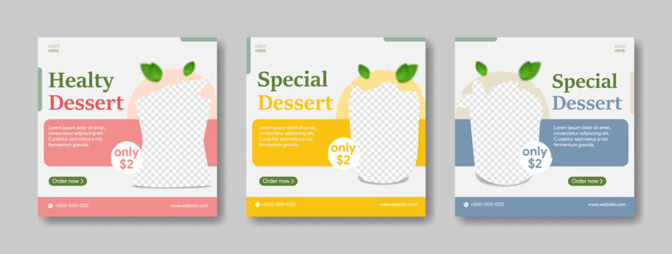 food menu social media post template set, Instagram, and facebook templates, elegant graphic banners,  editable design for multipurpose use, universal vectors for company advertising