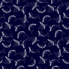 Fototapeta premium Sperm whale seamless pattern. Colorful whale vector background.