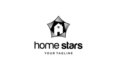 Abstract geometric stars element with home logo full color