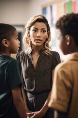shot of a teacher talking to her young students at school