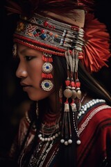 cropped shot of an unrecognizable woman wearing a traditional tribal headdress