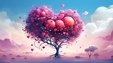 Obraz na płótnie Canvas cute pink heart shaped tree on blue background