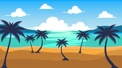 Fototapeta na wymiar vector illustration of a beach scene on a sunny day