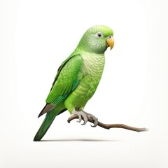 Green parakeet bird isolated on white. Generative AI