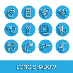 Set line Digital thermometer, Medical, Meteorology, and Fahrenheit icon. Vector