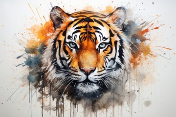 Tiger, abstract lineart watercolor. Beautiful illustration picture. Generative AI