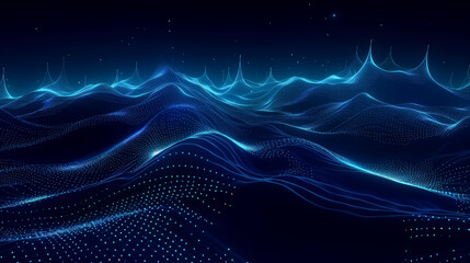 Blue background of complex geometrical lines and dots, in the style of nightscape, data visualization. - obrazy, fototapety, plakaty
