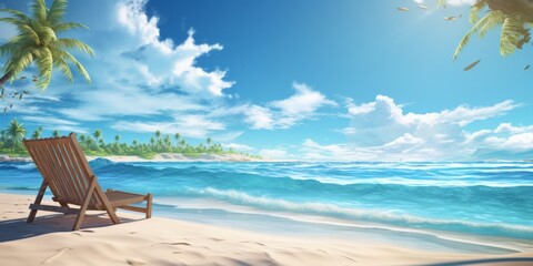 Tropical ocean beach waves, seaside landscape. Beautiful illustration picture. Generative AI