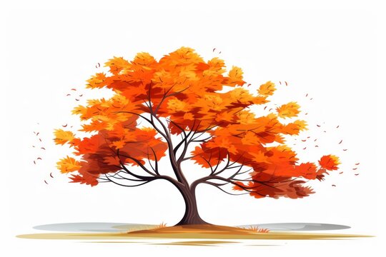 Tree in fall, simple cartoon art style. Beautiful illustration picture. Generative AI