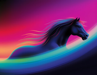 Vibrant Horse on Colorful Gradient Background. Generative AI.