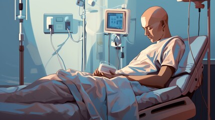 Very weak cancer patient in hospital. Beautiful illustration picture. Generative AI