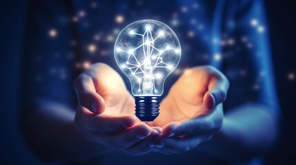 Innovative Idea Embraced: Hands Cupping a Glowing Lightbulb. Generative AI.