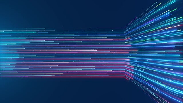 High Speed Flying Lines artistic stripes Stream Super Fast Speed Lines Fiber light trails futuristic background. Sci fi Digital Electric Move Dynamic Streaks Rays of Hyperspace Time Travel Stream. 4K