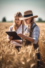 Naklejka na ściany i meble shot of a two young women using a digital tablet while working in the field