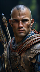 Naklejka premium A captivating portrait of an agile archer, poised with unparalleled precision. The image reflects the dynamic expertise and swift movements inherent to archery mastery.