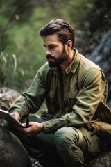 shot of a handsome young man using a digital tablet while working as a wildlife ranger