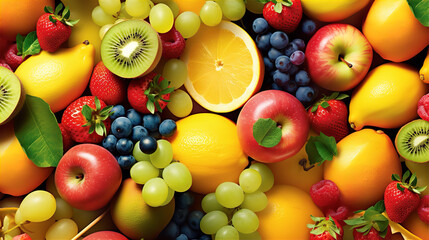 Close-Up of Vibrant Mixed Fruit Assortment - AI Generated
