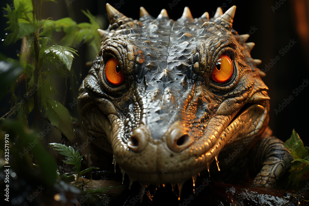 Poster a baby crocodile breaking free from its eggshell in a swampy area. generative ai technology.