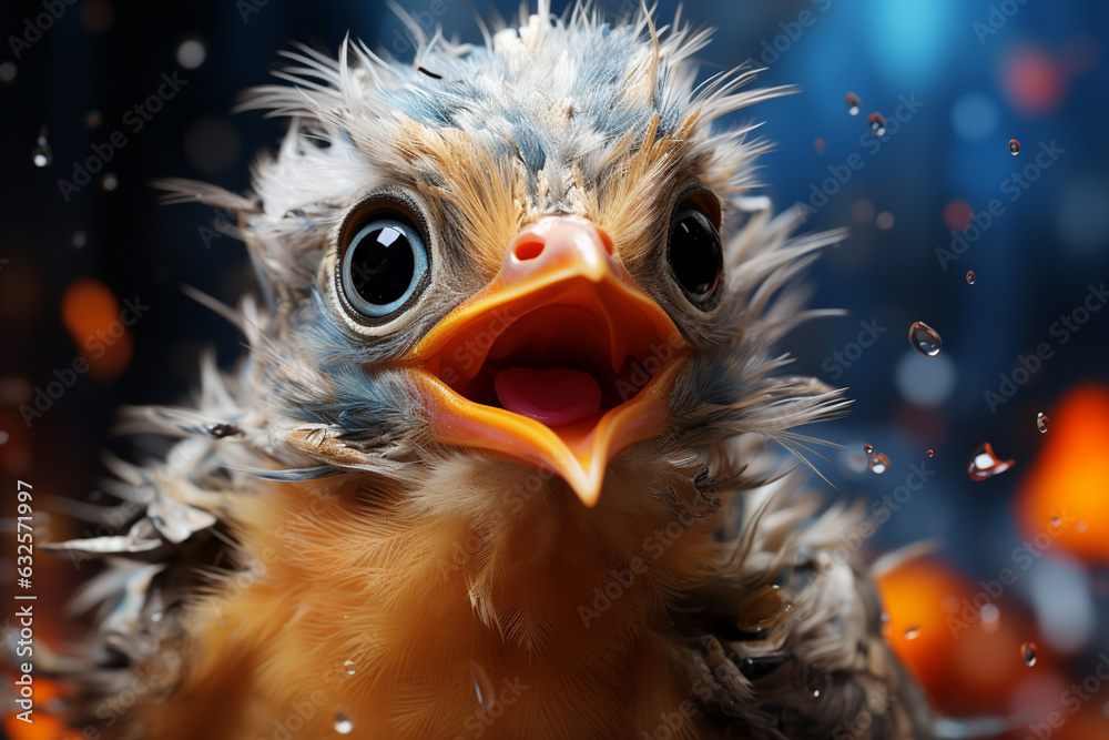 Aufkleber A close-up of a baby bird using its beak to peck through the eggshell. Generative AI technology.
