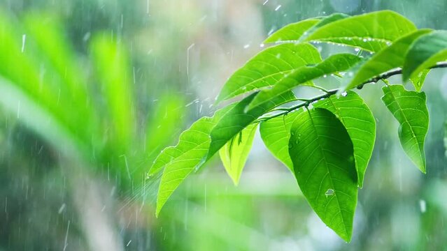 Rain falling leaves nature background video concept