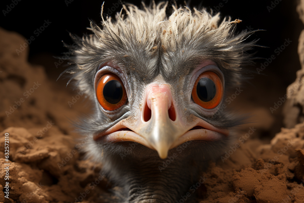 Poster a ostrich hatch from egg. generative ai technology.