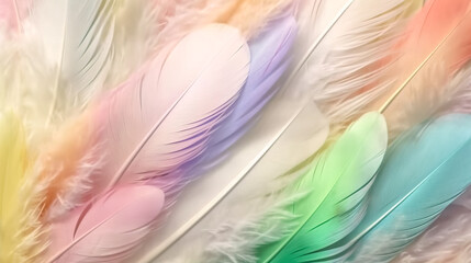 Abstract background with colored feathers, generative AI.
