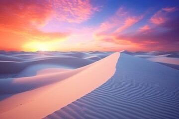 Fototapeta na wymiar White sand dunes at sunset time. Beautiful illustration picture. Generative AI